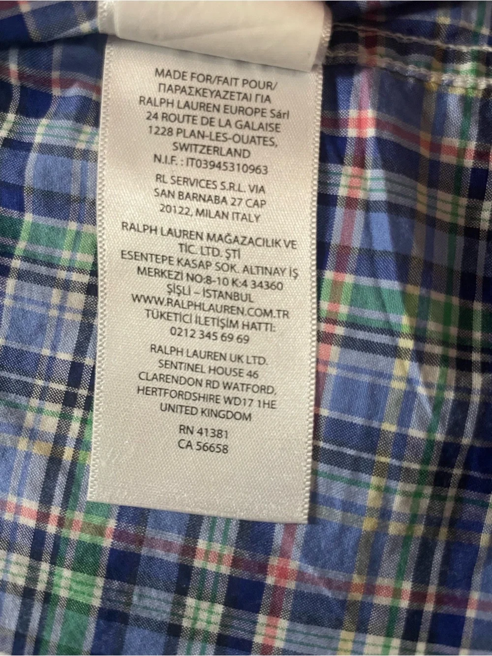 Ralph Lauren Plaid Button-Down Shirt - Blue, Green & White with Pink Accent